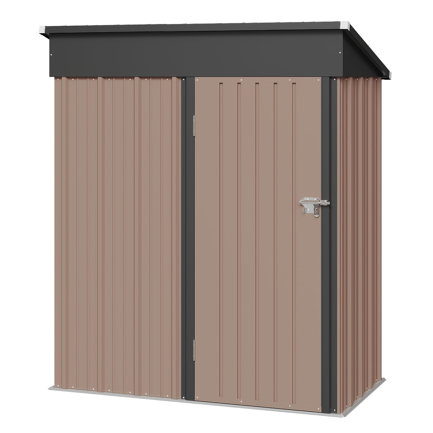 Image of 5.35×3ft Outdoor Metal Garden Shed With Reinforced Galvanized Sloped Lockable Door, Practical Storage House, Suitable For Outdoor Tool Storage On Backyard Patios, Black, Brown, Temporary, Detachable
