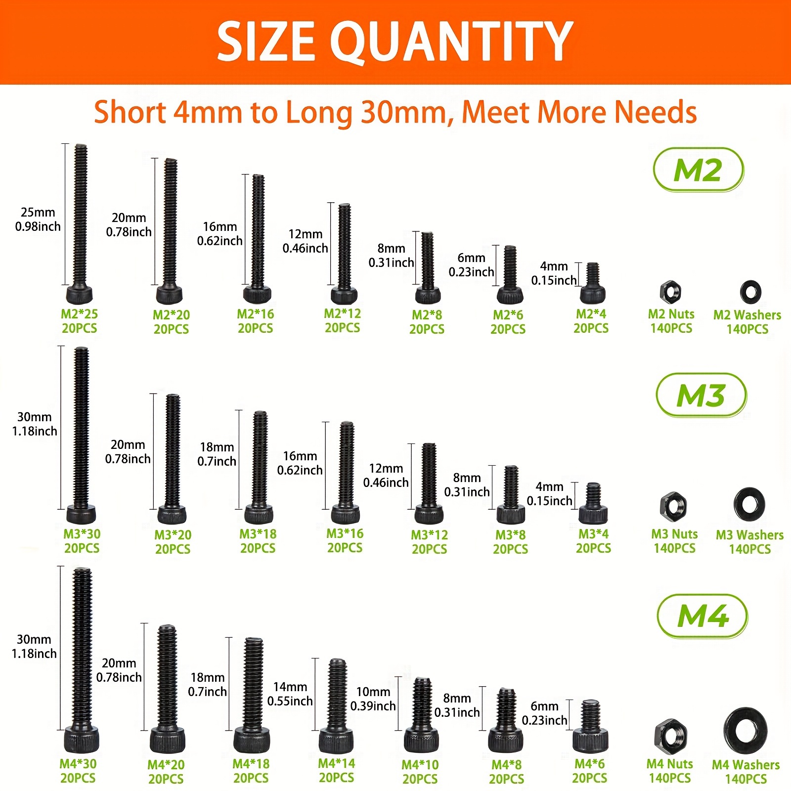 Surtido de pernos métricos de 1260 piezas, de 4 mm a 30 mm, acero aleado de grado 12.9, cabeza hexagonal, rosca a la derecha, kit de tornillos industriales, tuercas, arandelas, chapado en zinc negro, duradero y resistente a la corrosión.