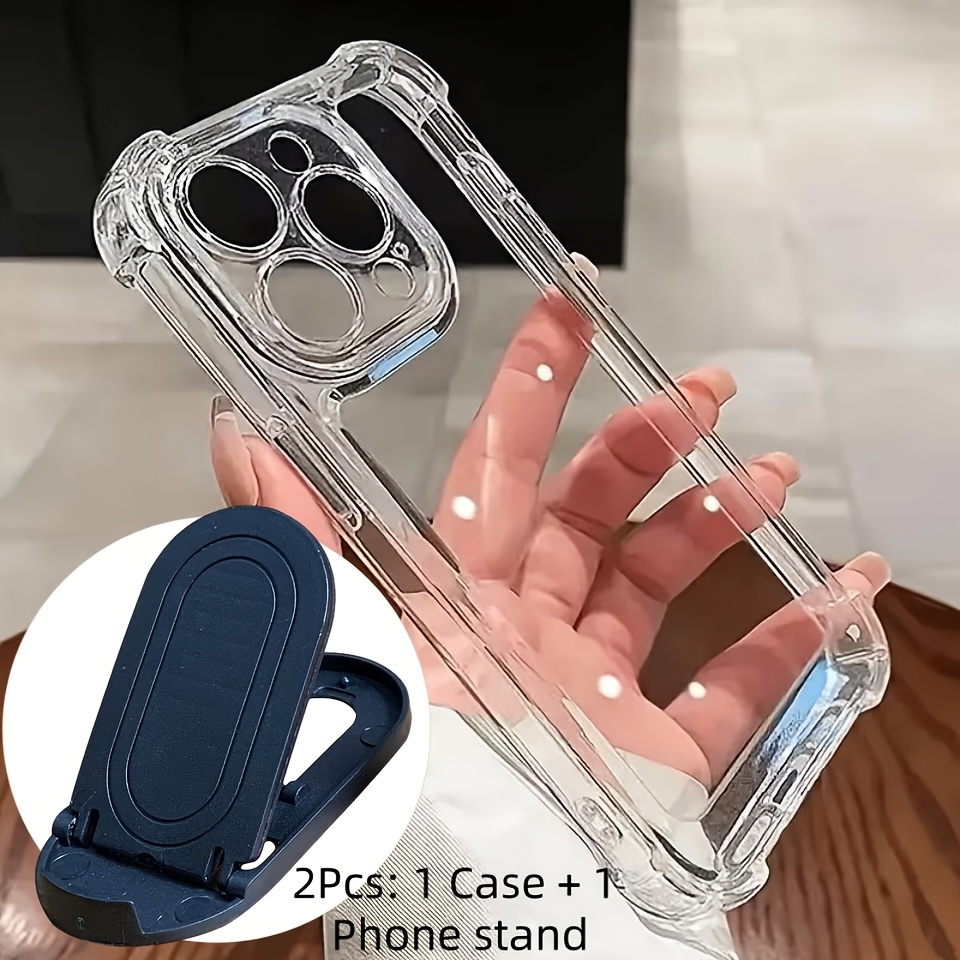 TEMU Phone Case - 2pcs (1 Case And 1 Phone Stand) Shockproof Tpu Clear Case For Iphone 18 17 16 15 14 13 12 11 Pro Xs Max Xr 8 7 Protective Tpu