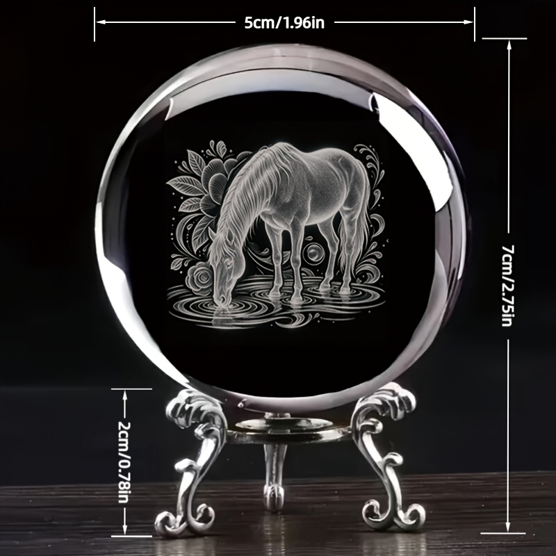 TEMU 3d Laser Engraving Head Pattern, Artificial Crystal Material. This Horse Theme Crystal Decoration With Metal Display Bracket, Powerful And ,