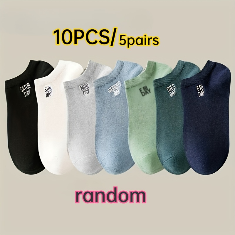 TEMU 10pcs/5 Pairs Random Colors, Spring Summer Thin Versatile Men's Short Socks, Breathable And Non-falling Socks