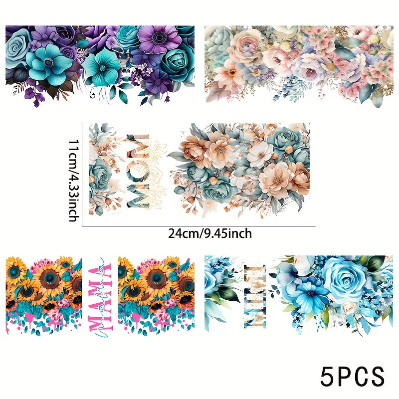 TEMU 5pcs Set, Mother's Floral Series, Vinyl Uv Dtf Cup Transfer Paper, Waterproof And Scratch-resistant 3d Crystal Transfer Paper, For 16oz Cups And