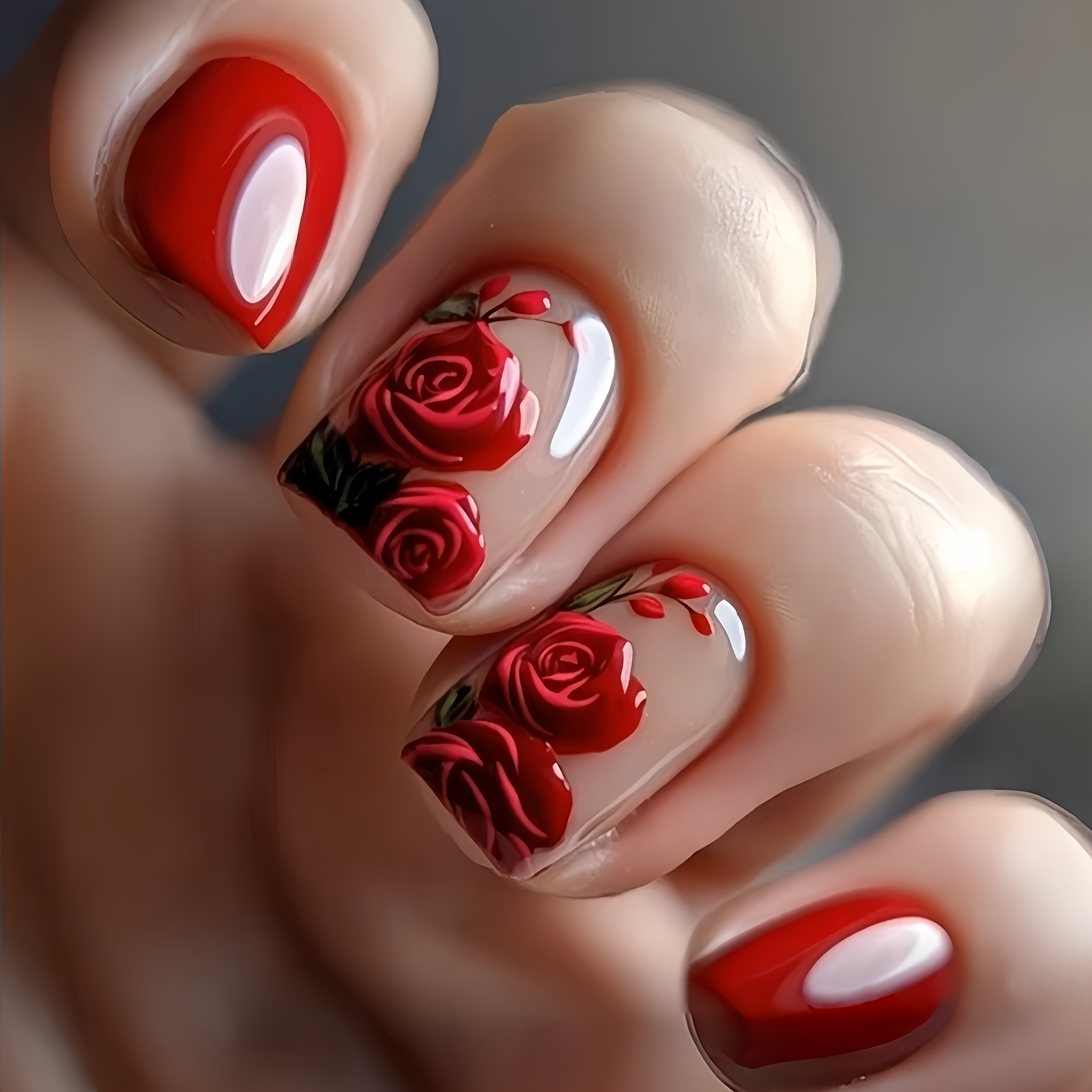TEMU Upgrade Your Look With 24pcs Of Short Square Women'-on Nails Featuring An Elegant And Sophisticated Red . Glossy False Nails Are Removable And
