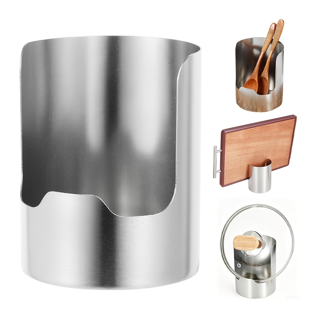 TEMU Multi-functional Kitchen Utensil Holder, Thickened Stainless Steel Countertop Organizer, Space Heavy Duty Kitchen Storage Rack, Pot Lid Holder,