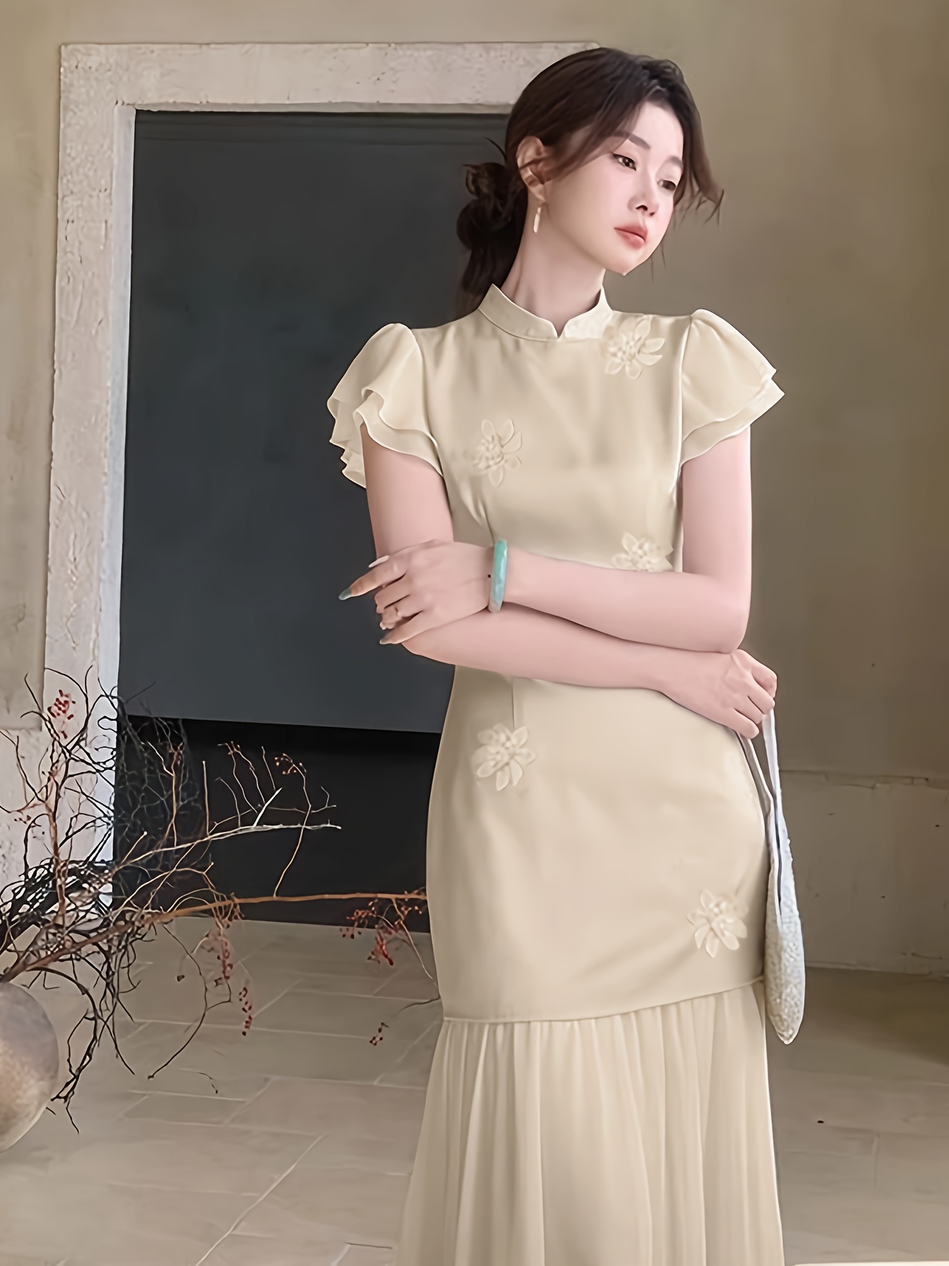 beige dress canada White Jade Glass Embroidery Cheongsam Dress, Elegant And * * Long Baby outfits by RoyalKidsCollection sleeve: long sleeve night wear Color:Pink Hollywood