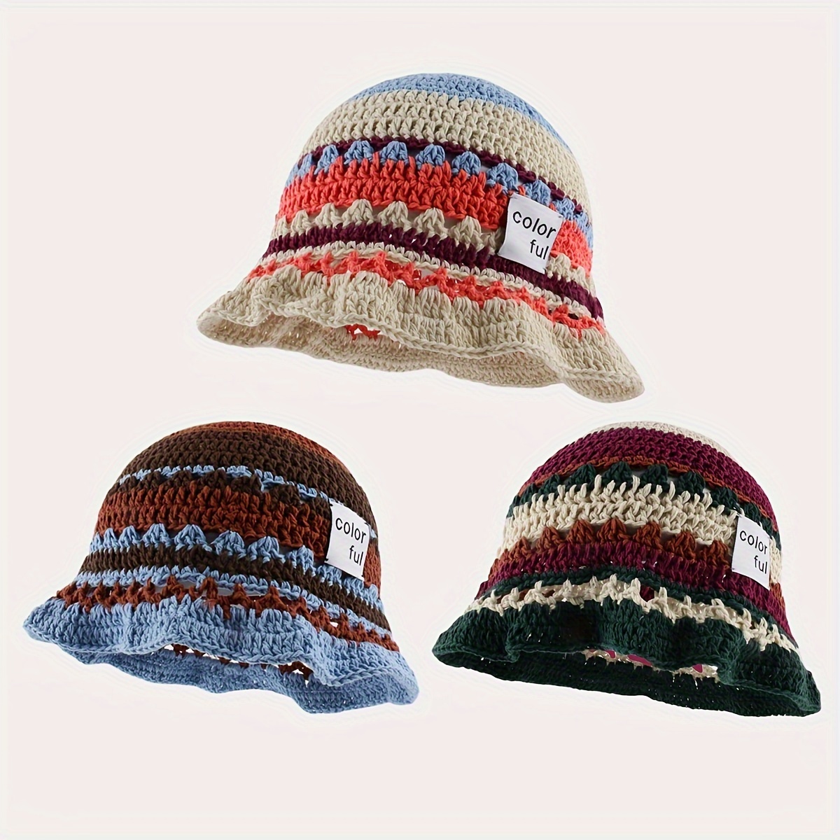

Contrast Knitted Bucket Hat Versatile Face Small Sweet Cute Niche Spring Summer Beanie Hats Tide American Retro