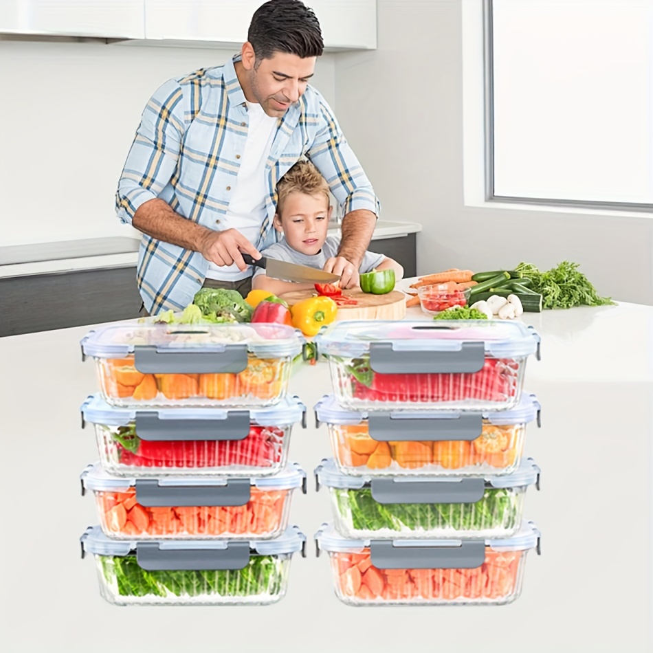 

8-piece Set With Lid Glass Food Storage Box, Sealed Glass Lunch Box With And 4 , Leak Proof Lunch Box, Free Of Bisphenol A, Suitable For Microwave Ovens, Ovens, Refrigerators, Dishwashers