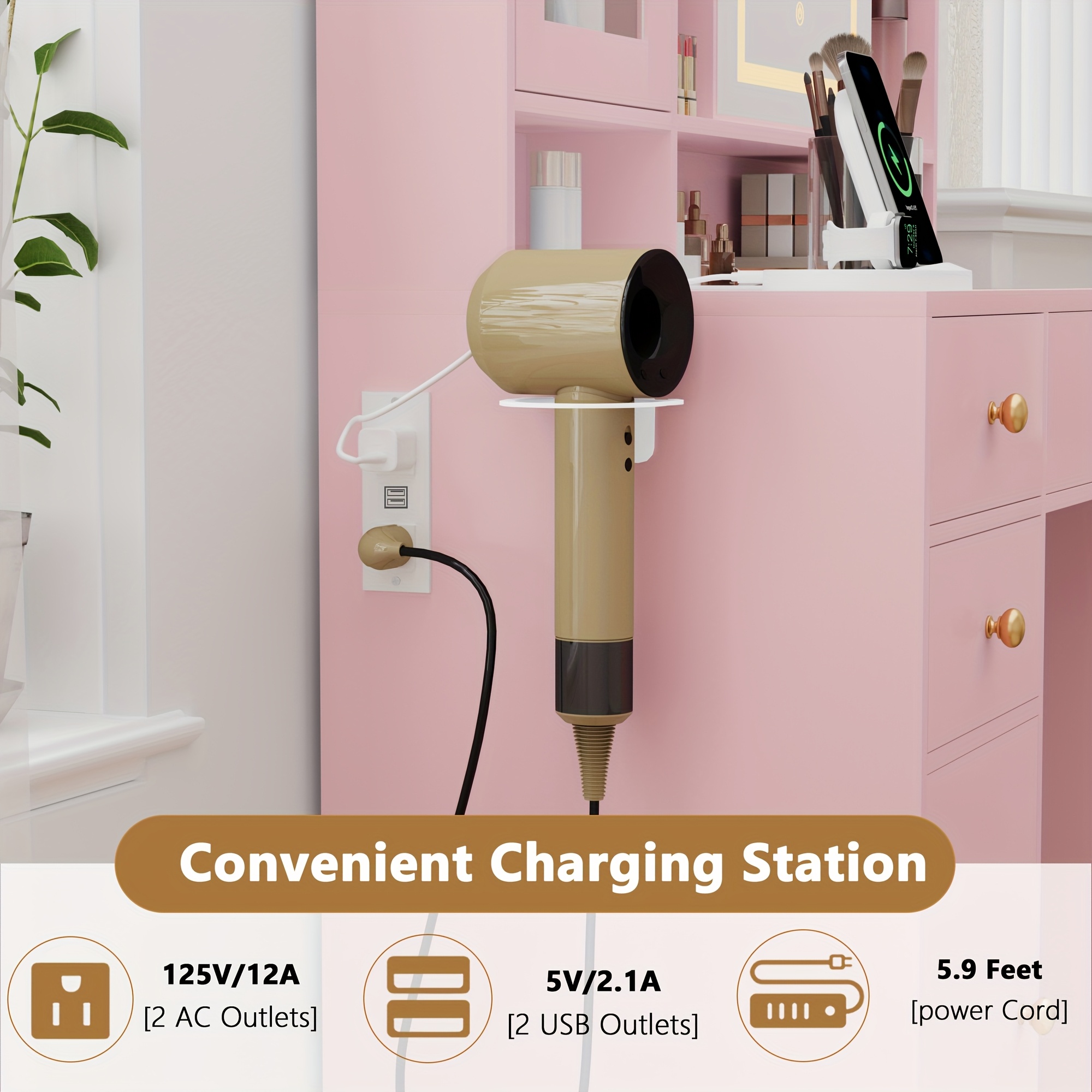 Vanity Desk with and Lights, Glass Top Vanity with Lights Desk and RGB  Cabinet Jewellery Organizers, Makeup Vanity Desk with Charging