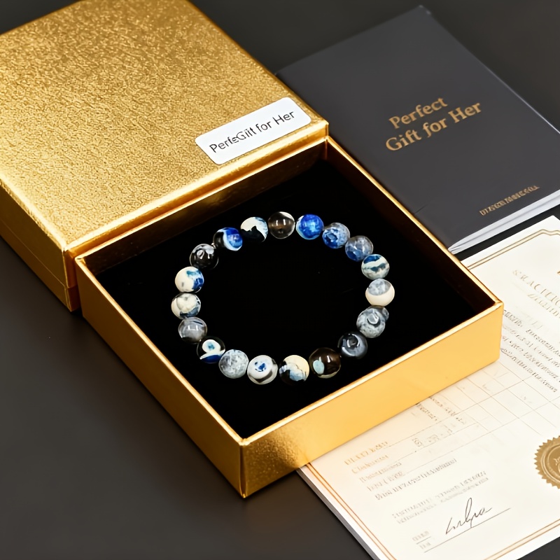 Blue Agate Stone Bracelet with Adjustable Elastic Rope