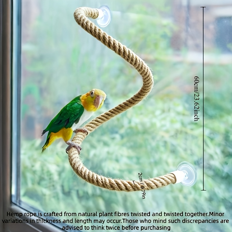 TEMU 1pc Parrot Suction Cup Rope Perch | Stretchable Durable Chew-resistant Bird Toy, Strong For Glass Surfaces, Bird Additions, 40/60cm