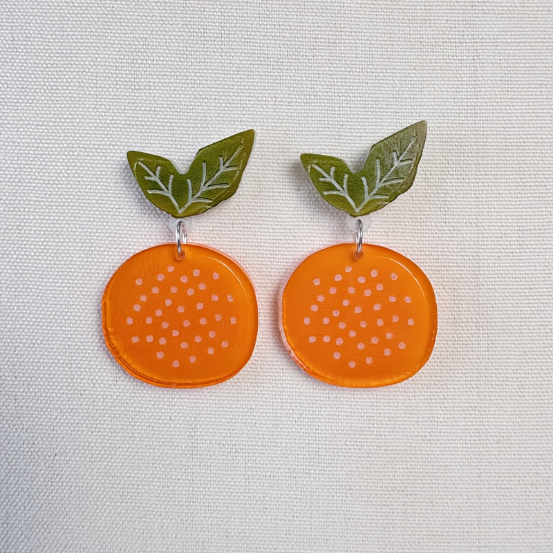 Image of A Pair Of Fresh Fruit Shaped Pendant Earrings, Handmade Acrylic Splicing, Fruit Themed Style, Unique Jewelry For Daily Leisure Vacation