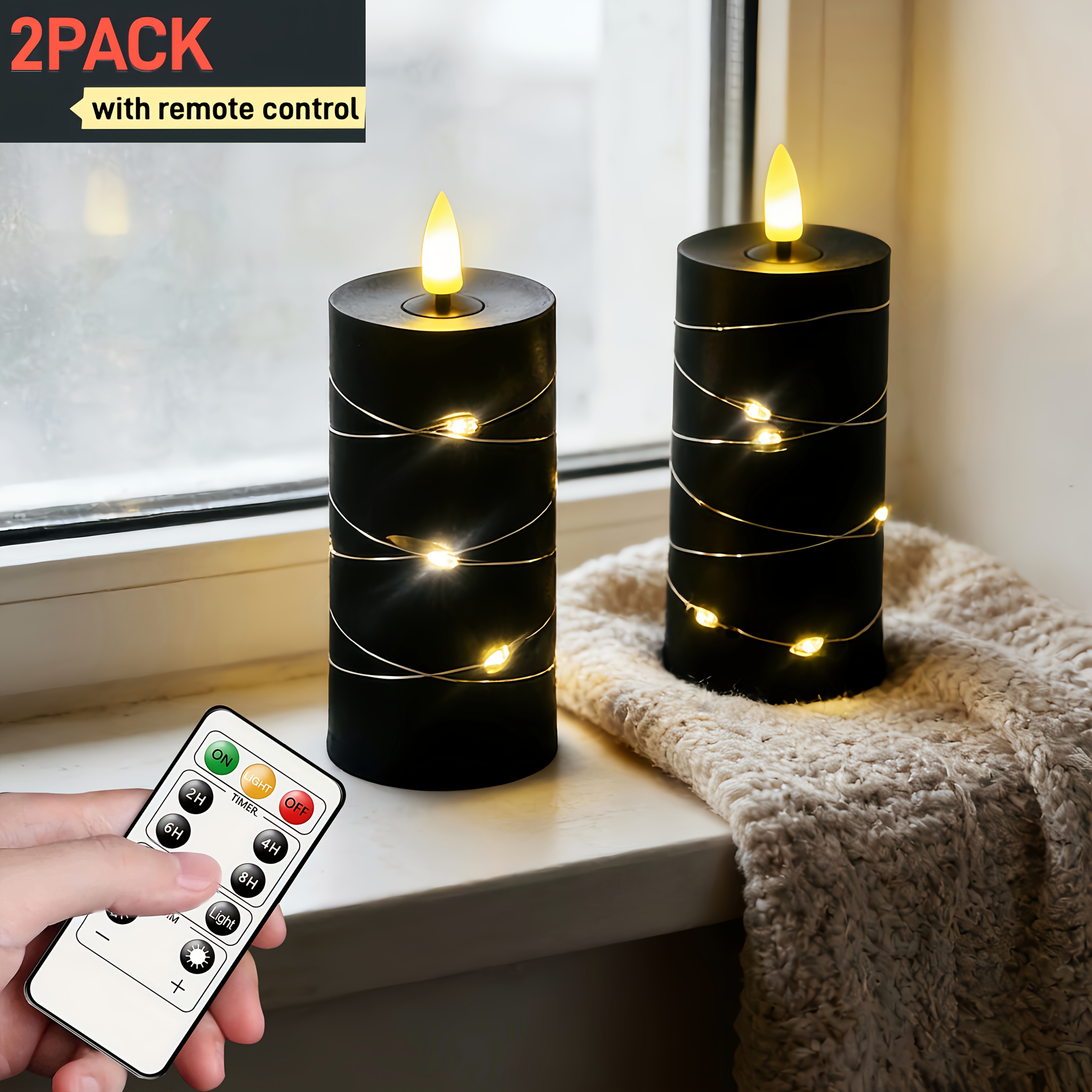2-pack Wrapped Star String Lights, Flameless Candle Lights - With Timer Remote Control, Premium Romantic Flickering Candles For Weddings, Candle Decor, Cozy Indoor Home Decor, Decorations