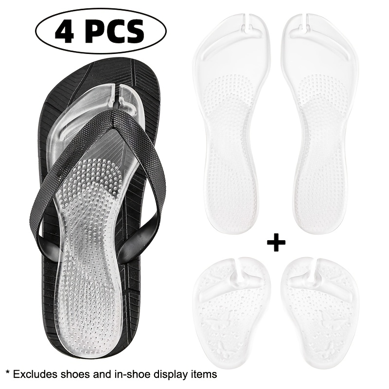 TEMU 4pcs Of Self-adhesive Silicone Insoles, Comfortable Slipper/sandal Insoles, Soft Sole, Non-slip And Shock-absorbing, 3/4 Silicone Insole With