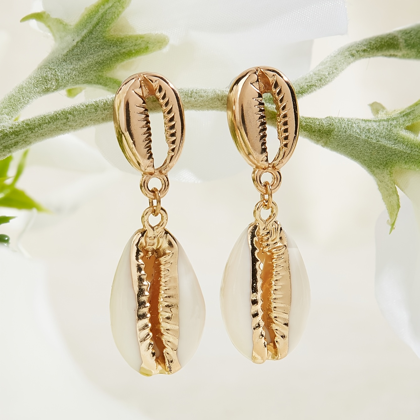 Nautical Style 14K Gold Plated Shell Dangle Earrings