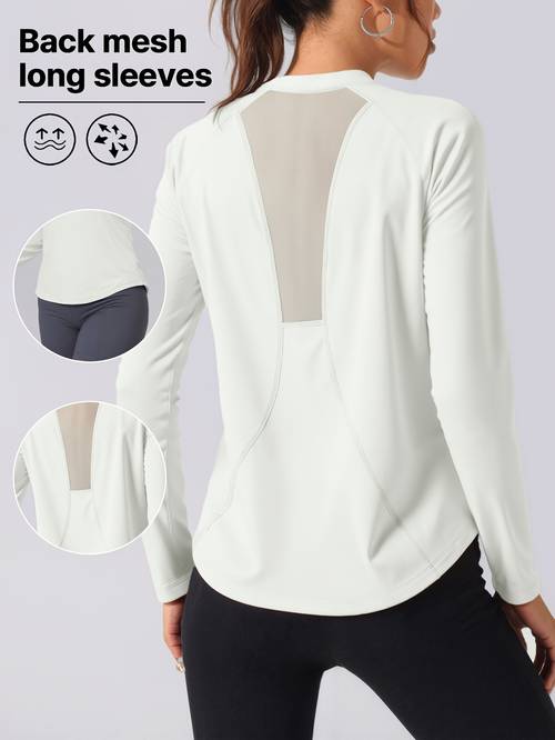 womens athletic long sleeve back mesh panel breathable fitness yoga shirt suitable for cycling fitness yoga and running