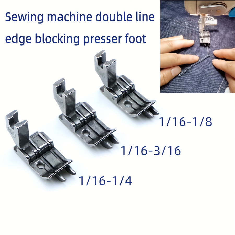 

1pc/3pcs Industrial Sewing Machine Double Line Edge Guide Presser Foot Set, 3 Sizes, Sp-18 Steel, For Denim Pocket Stitching - Silver Grey