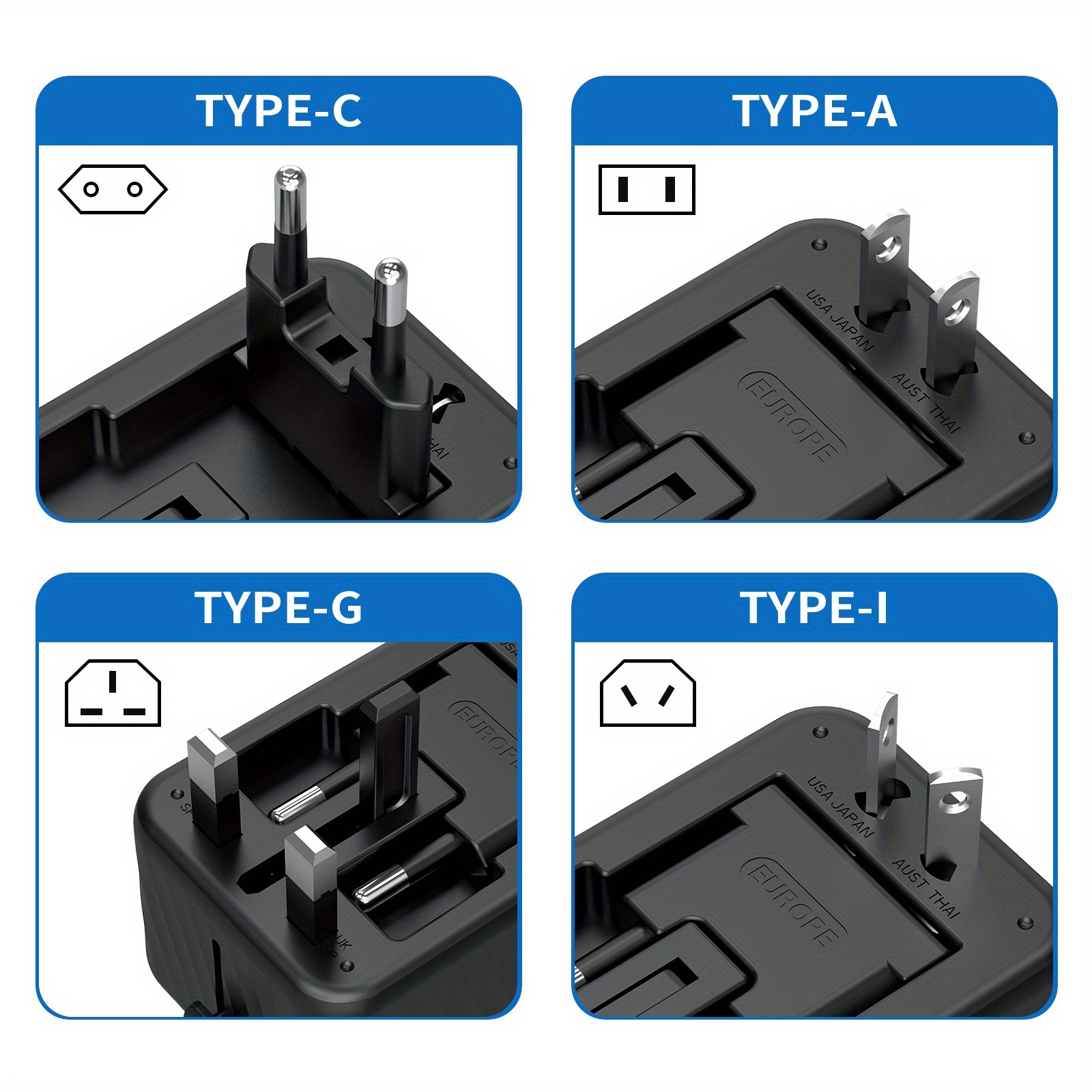 Global Travel Adapter with Dual USB-C & 2 USB-A Ports, Worldwide Voltage 110V-240V, EU/US/UK/AU Plug Converter, Compact Power Adapter for Smartphones, Laptops, Tablets, Hair Dryers in Europe, Asia, North America Are Perfect Holiday Gifts.