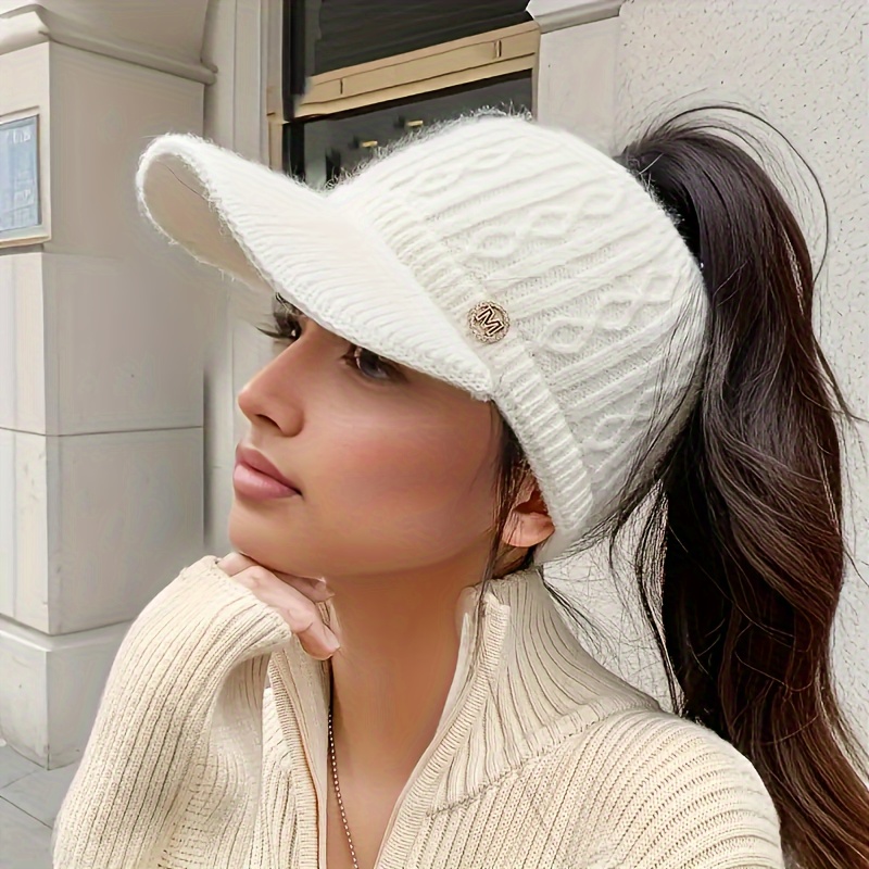 Womens Baseball Cap Autumn Winter Soft Warm Hat Decorative