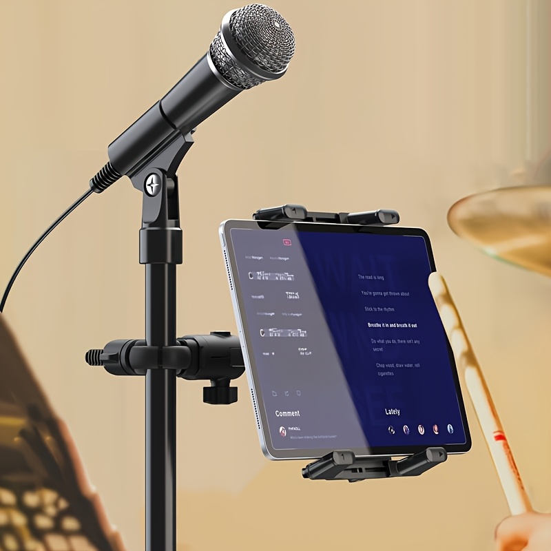 New Tablet Holder Phone Holder for Microphone Stand, Railing and Handlebar, Mic Music Stand Tablet Holder for Pad, Universal Smartphone Tablet Mic Stand Mount, Fits Devices from Screen Size 4.7 to 13 Inches