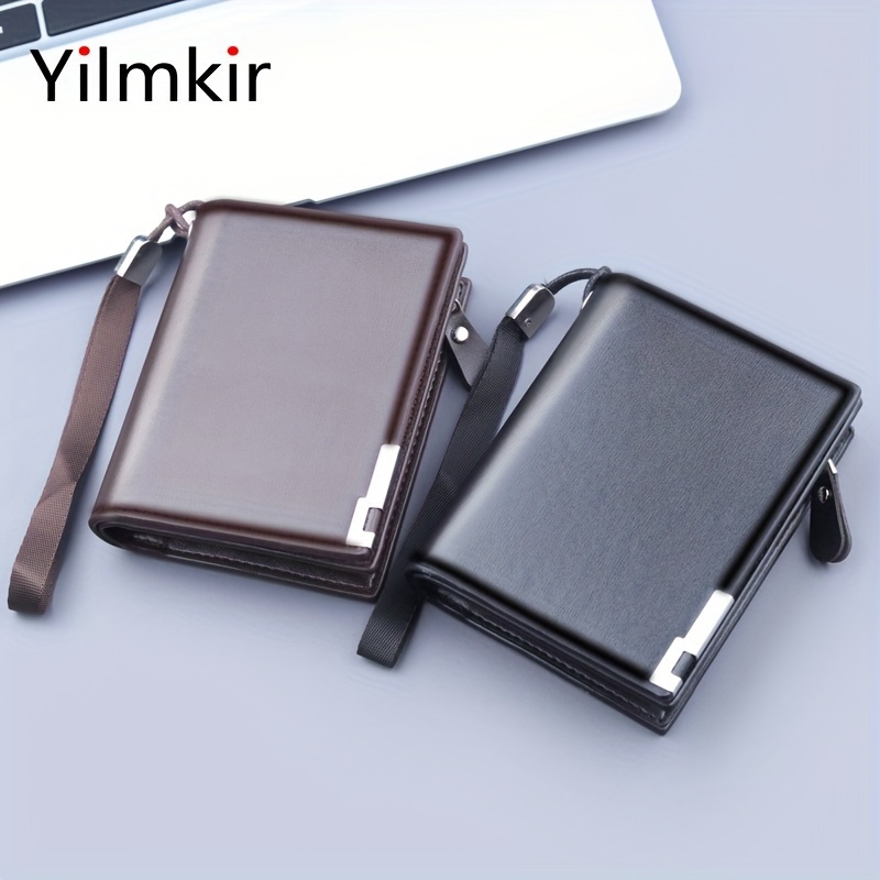 Monedero Tres Plegables para Hombres de Yilmkir con Múltiples Ranuras para Tarjetas, Monedero con Cremallera y Pinza para Dinero - Diseño Compacto en Cuero Sintético en Marrón o Negro para Oficina y Uso Diario