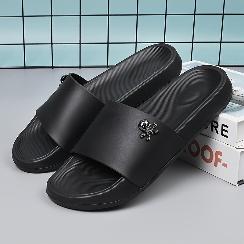 

Men's Solid Colour Simple Style Open Toe Breathable Slippers, Comfy Non Slip Casual Soft Sole Slides, Men's Footwear