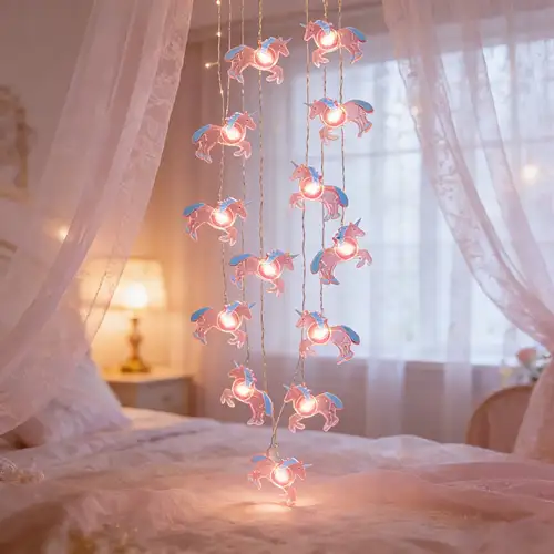Traumhafte Einhorn Lichterkette * 30 LEDs, Mädchenhafte Märchen * Lichter, Batteriebetrieben (Batterien Nicht Enthalten), Warme Romantische Mini Lichterkette für Schlafzimmer Kinderzimmer