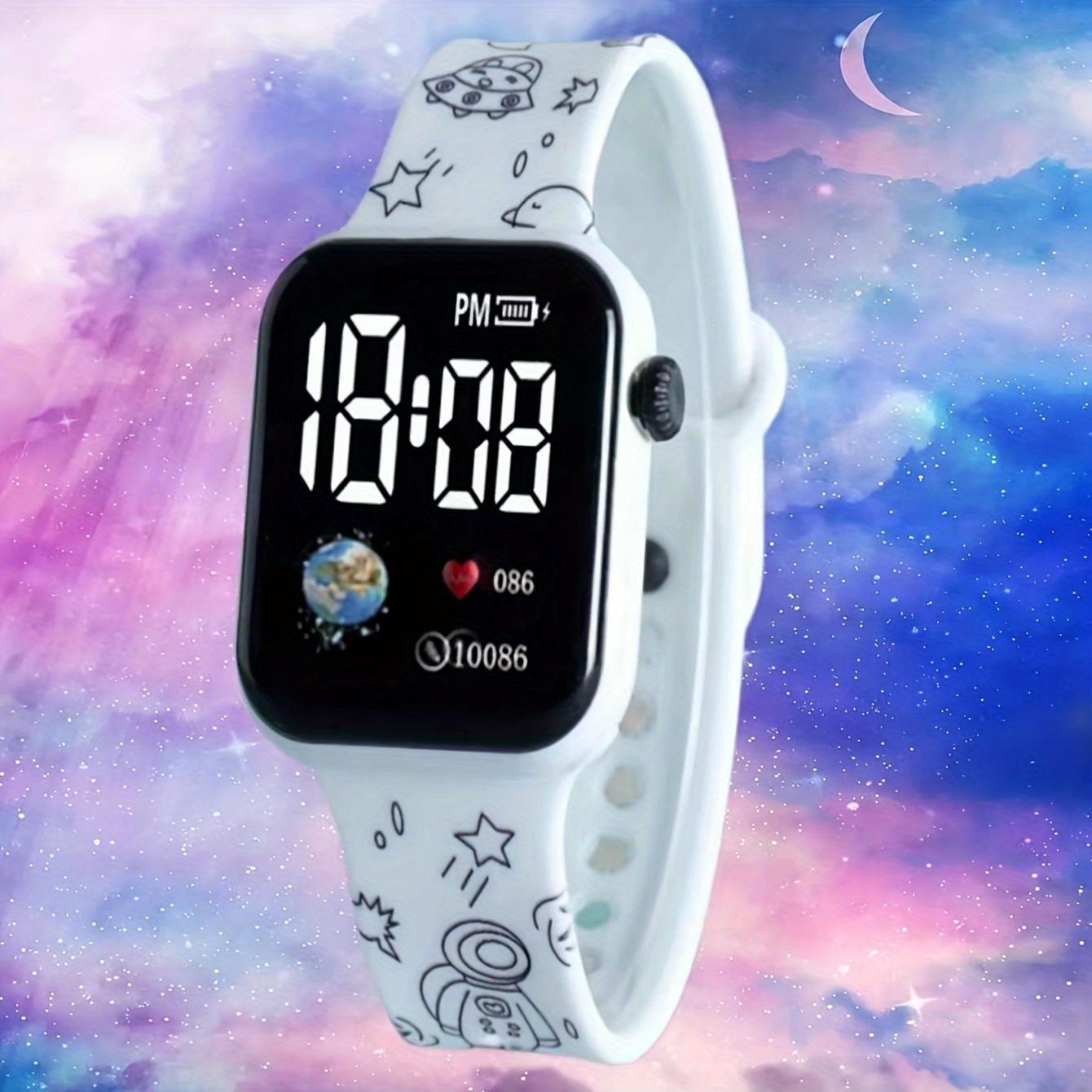 

Student's Led Display Time And Date Versatile Watch, Cute Astronaut Cartoon Print Watch Suitable For Daily Wear