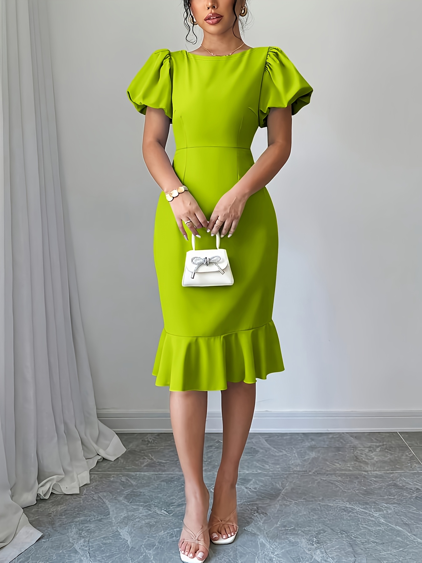 green floral bodycon dress Ainslee Square Neck Midi Dress in Pastel Yellow main image 0