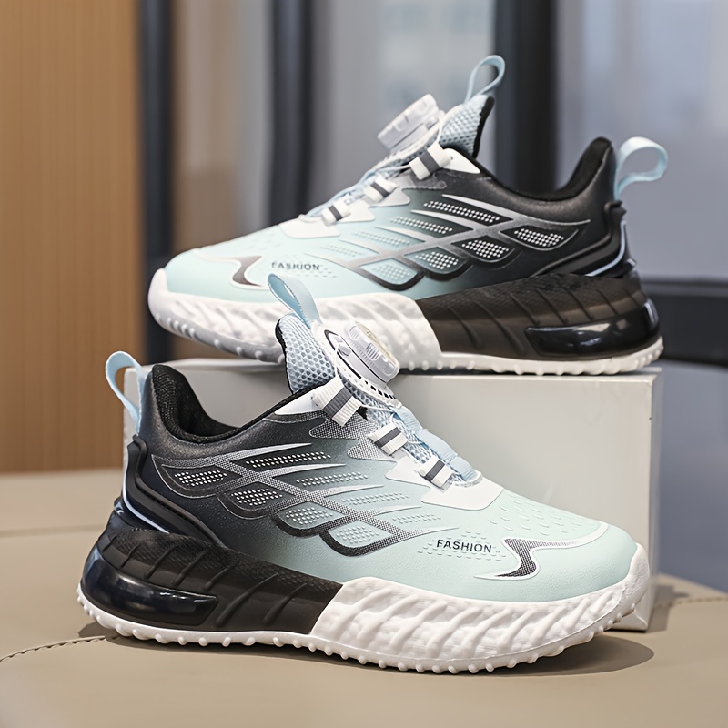Casual Cool Low Top Sneakers With Rotating Button For Boys, Lightweight Shock-absorbing Sneakers For