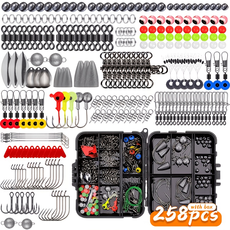 TEMU TAKAMI | Kit d'accessoires de pêche 258 pièces, ensemble de pêche en mer et de pêche côtière avec poids, hameçons, connecteurs, etc.