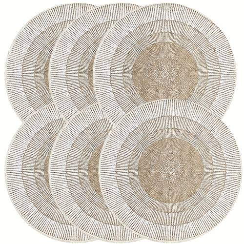 4 6 8pcs bohemian style round placemats suitable for restaurant and banquet decor linen printed hemmed placemats home decoration fabric table mats coffee heat resistant high temperature resistant dining opening gift placemats family gathering wedding decor bohemian style heat proof party decorative fabric wedding table household birthday party restaurant round table autumn themed bohemian style heat resistant