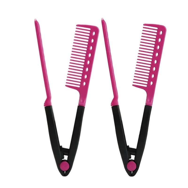 TEMU 2pcs Salon V-shaped Hair Straightening Comb – Hair Styling Brush Set, -free V-shaped Styling Tool For Smoothing & Straightening, Portable