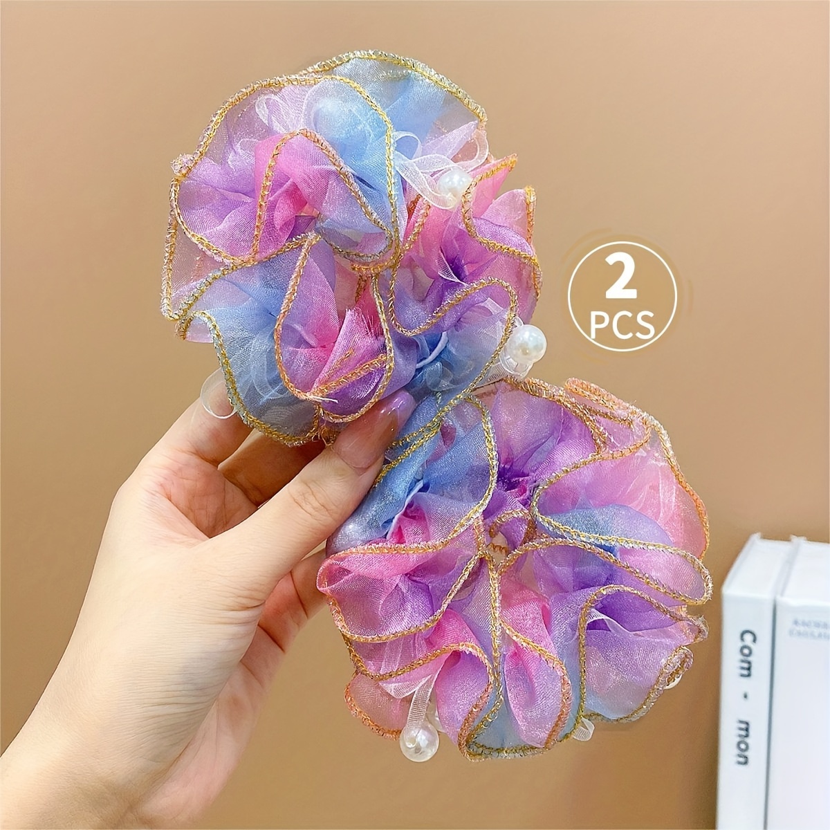 

2pcs Vibrant Floral Hair Scrunchies - Cute & Mesh Elastic Bands, Colorful Daily & Casual Wear Hair Accessories For Teens, Hair Accessories For Girls