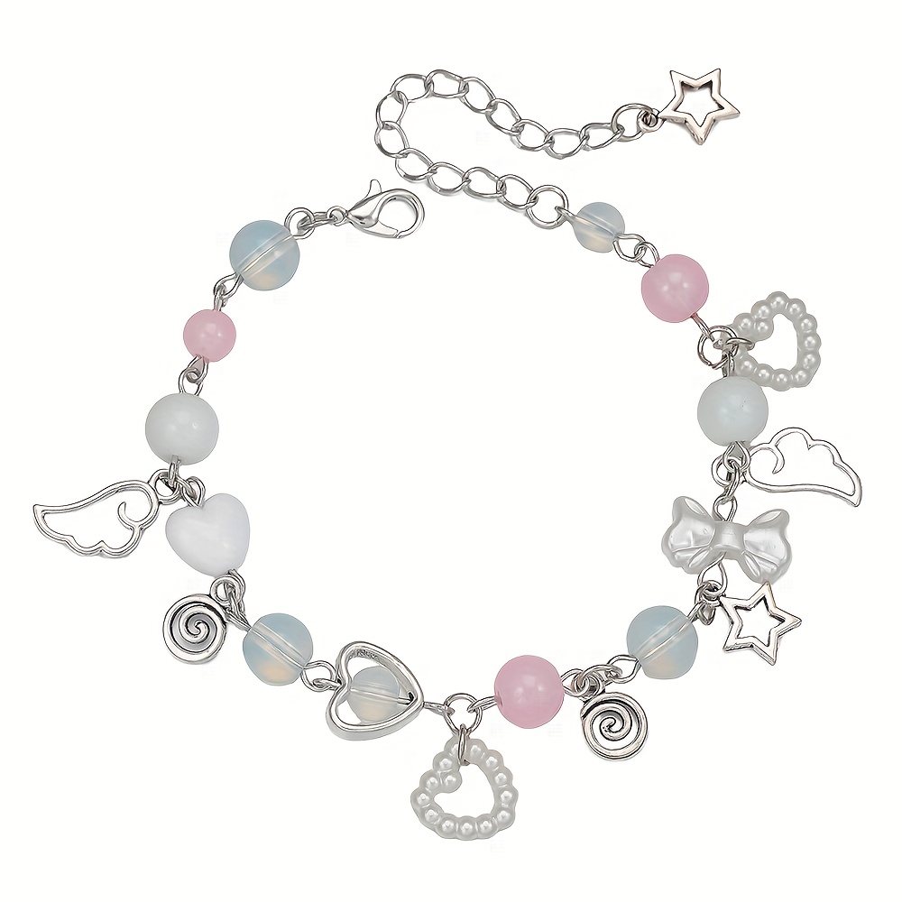TEMU Pulsera de cuentas con colgante de , guitarra y luna a , diseño de estilo de belleza, adecuada para uso diario y como regalo de