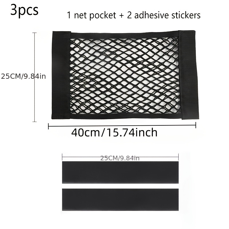 TEMU 3pcs Set Of Elastic Mesh Storage Bags For Cars - Adhesive Wall-mounted Mesh Organizer Bags, Suitable For Receipts And Mail, Ideal For Cabinet