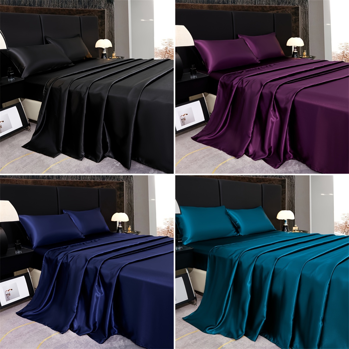 luxurious 4 piece 80g light luxury silky satin bedding set 1 fitted sheet 1 flat sheet 2 pillowcases suitable for home bedroom   and hotel providing good quality   details 5