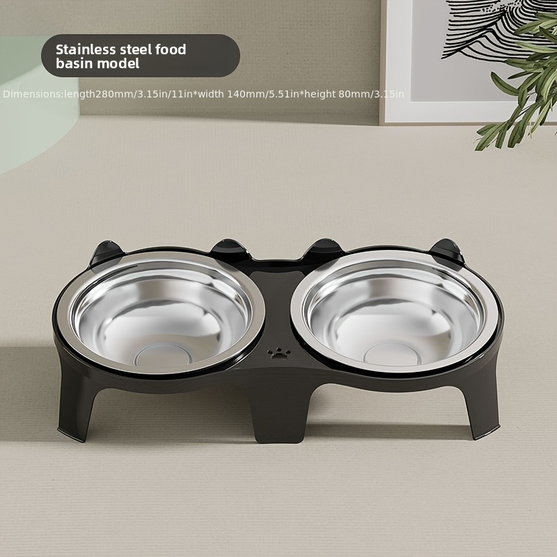 TEMU 1pc-pet Stainless Steel Elevated Double Bowl, Anti-tipping, Easy To Clean, Design To Protect The Cat's Cervical Spine, Pet Bowl, Can Feed Food
