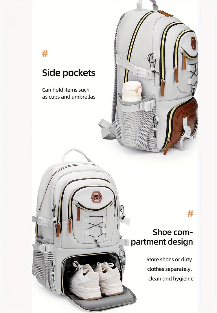 [Durable Travel Backpack] Durable Large Capacity Backpack | Separate Shoe Compartment, Easy-to-Clean, Multiple Compartments for Business Trips, Daily Use & Outdoor Travel - Holiday Gift, Adjustable Strap, Lightweight, Laptop Compartment, Travel Gear