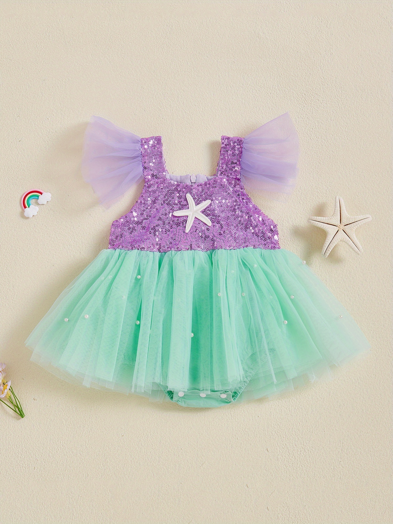 baby girls summer sequin pearl romper dress purple tulle - Temu