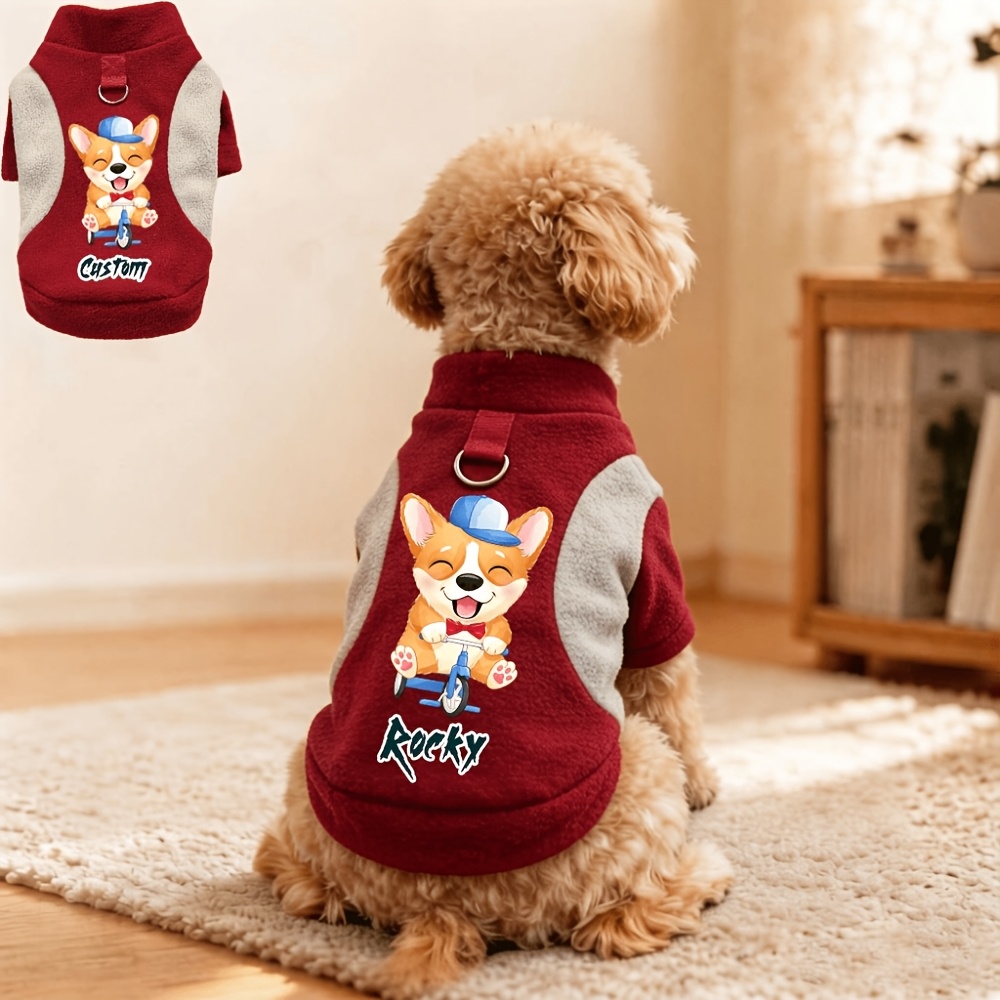TEMU Personalized Name Dog Sweatshirt, Color-block Soft Pet Jacket Vest With Leash Loop, Warm And Comfortable, Suitable For Teddy, Pomeranian, French