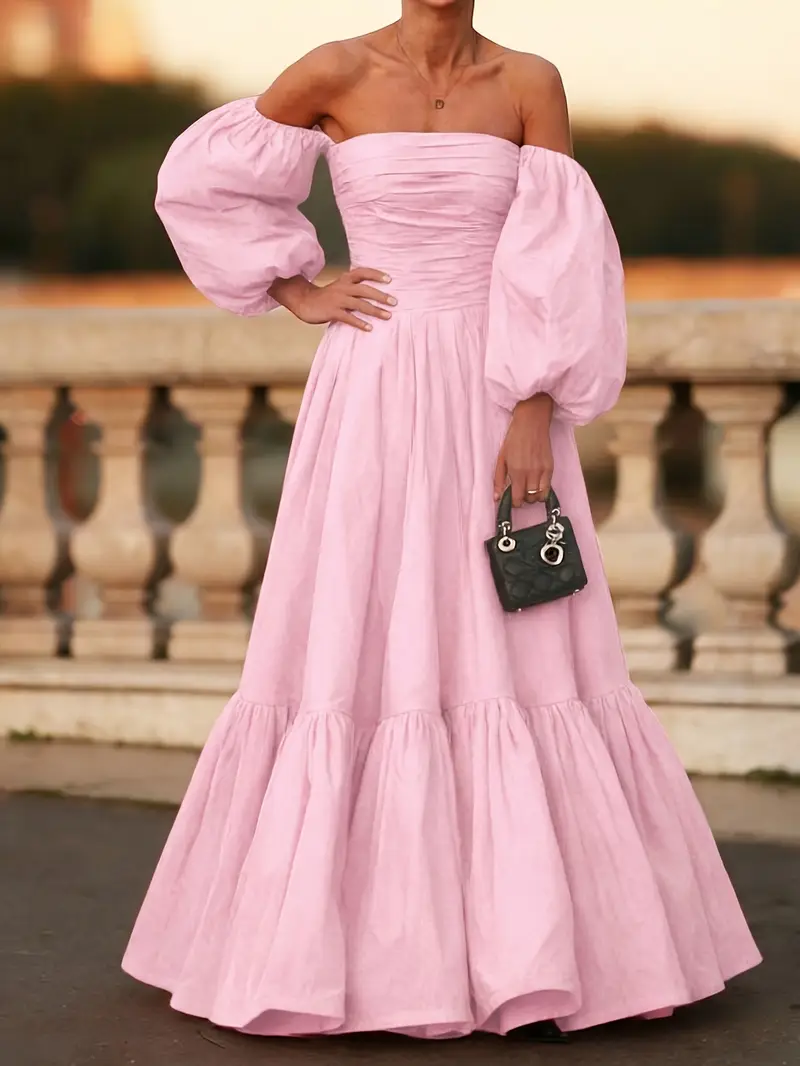 womens shoulder puff sleeve gown solid color party elegant - Temu Mauritius womens shoulder puff sleeve gown solid color party elegant - Temu Mauritius