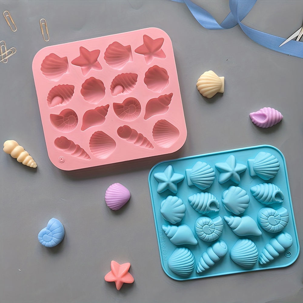 

1pc 12-cavity Silicone Conch Shell Starfish Shape Candy Chocolate Ice Cube Mold, Kitchen Handmade Homemade Baking Tools
