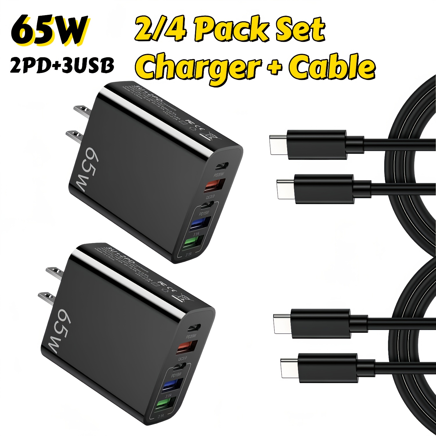2/4pcs cargador rápido usb-c 65w, cargador de pared usb-c de 5 puertos con puertos dual pd + enchufe dual qc, de carga rápida multi-puerto tipo-c, compatible con varios tipos de teléfonos, - dz00020 Detalles del producto 2