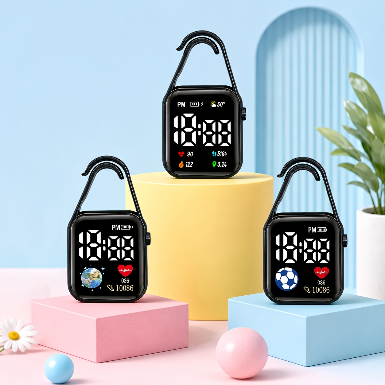 5-Pack Matte Black Square Electronic Watch Set, Unisex