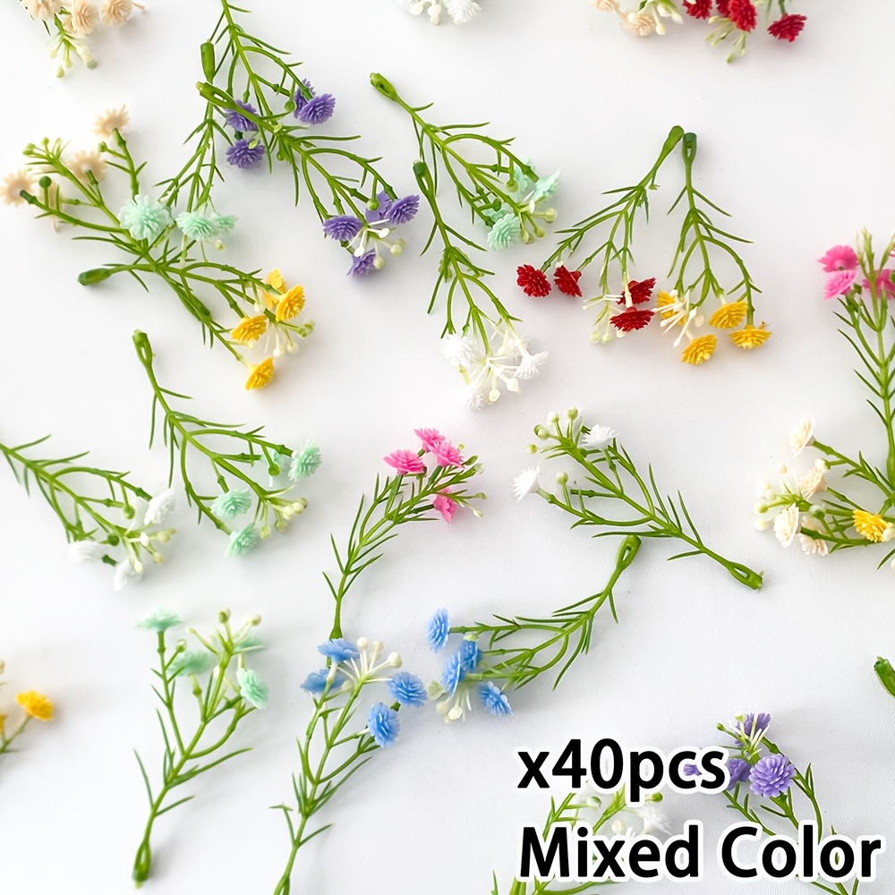 TEMU X 40pcs Mixed Colors Artificial Flowers Babysbreath Short Stems Small Fake Flower Wedding Home Decoration Accessories Aesthetic Faux Flowers Diy