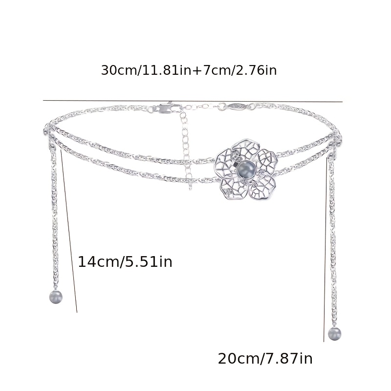 Women's Gray Bead Lace Flower Silvery Necklace, Exquisite Design