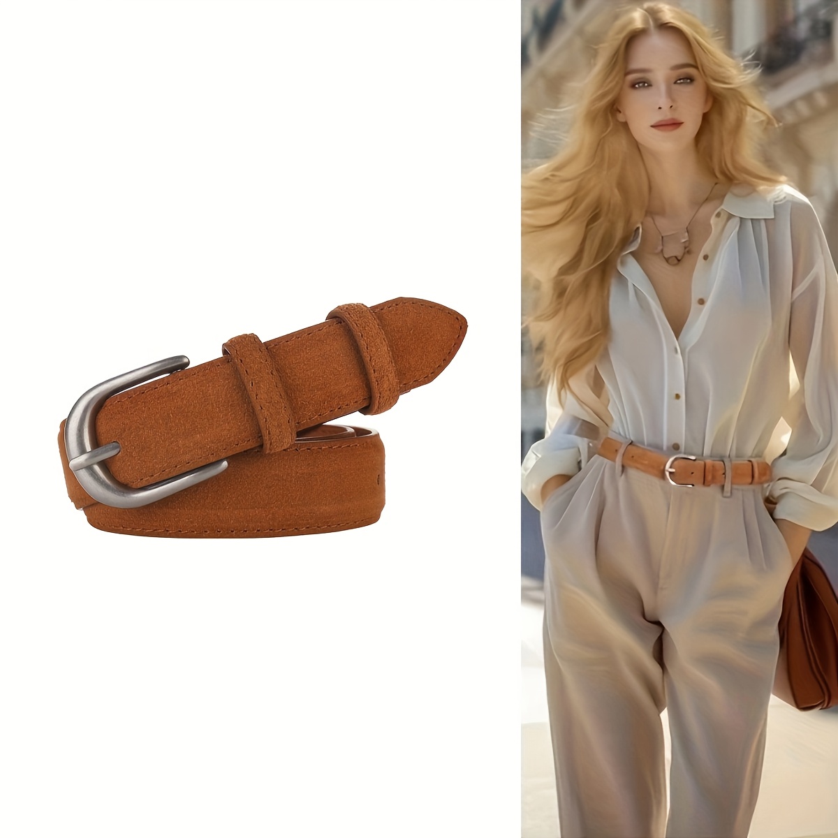 womens suede leather belt genuine leather 1 1in wide - Temu 