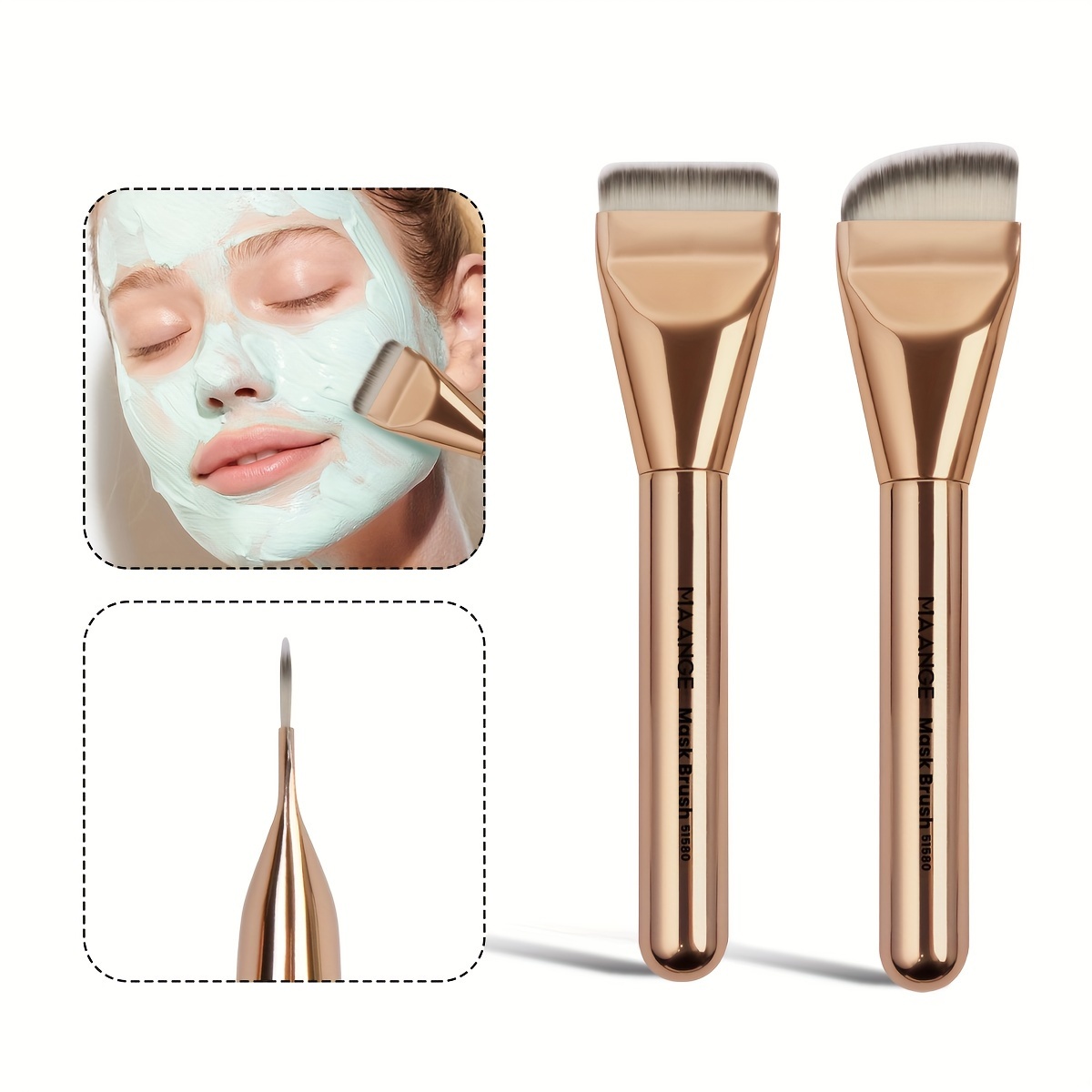 

Maange 2 Pcs Facial Mask Brush Foundation Makeup Brush Set Flat Head Oblique Head Makeup Brush Portable Makeup Tool