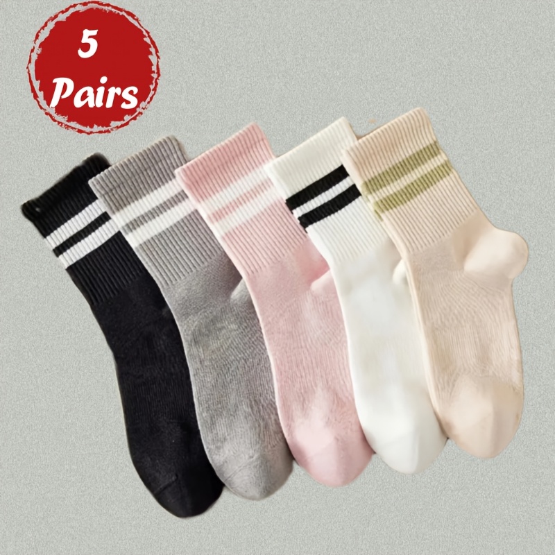 

5/10 Pairs Trendy Women's Striped Knee-length Socks, 95% Polyester 5% Elastane, Comfortable And , Knit Fabric, Machine Washable