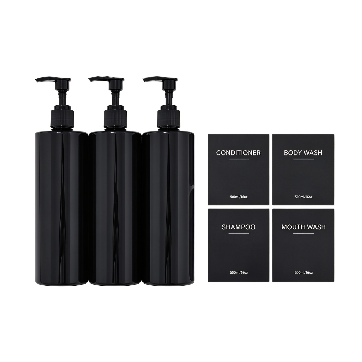 Image of Bathroom Shampoo Dispenser, Refillable Bottle With Pump Press Bottle 3pcs Set With Waterproof Labels